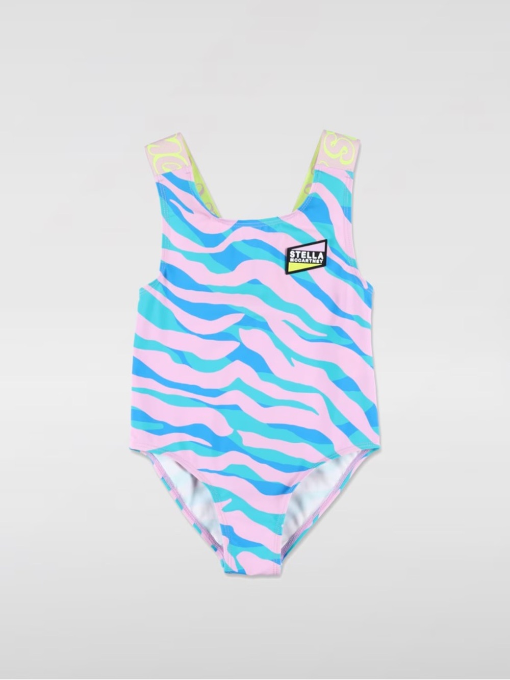 Stella McCartney Kids Pink, Blue & Aqua Zebra-Stripe One-Piece Swimsuit girl 12